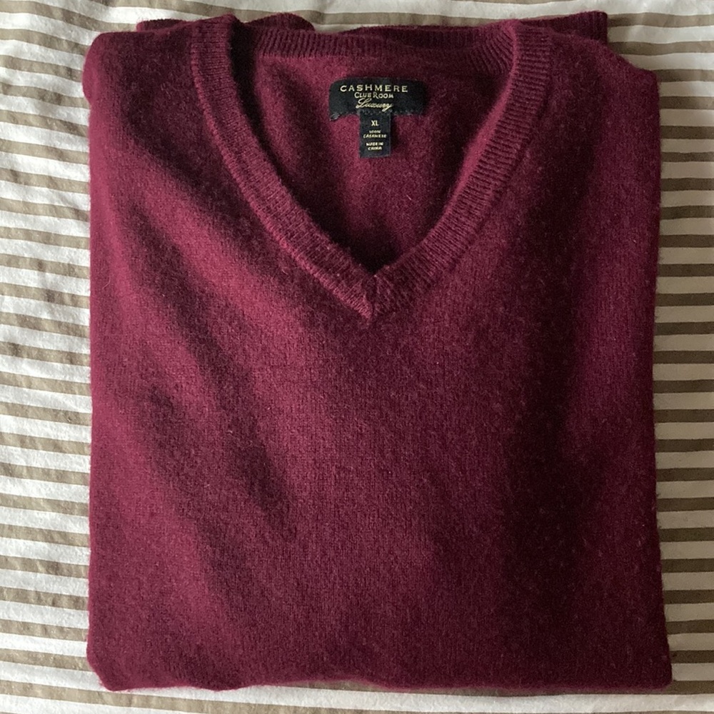 100% Cashmere Burgundy Wine V-Neck Sweater Pullover Oversized Luxury Unisex XL - Picture 9 of 9